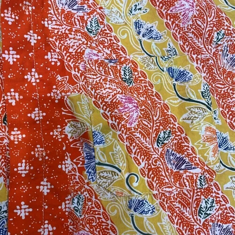 [XL]Popilier Bali Short Sleeve Orange/Yellow Floral Button Up Shirt - Picture 3 of 9